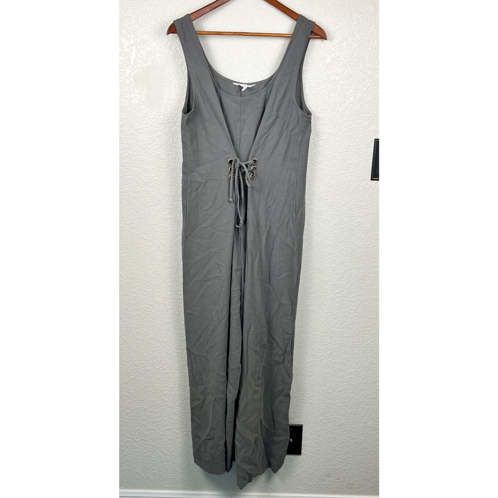 BCBGeneration Womens Moss Green Square Neck Wide Leg Lace Up Waist Jumpsuit M